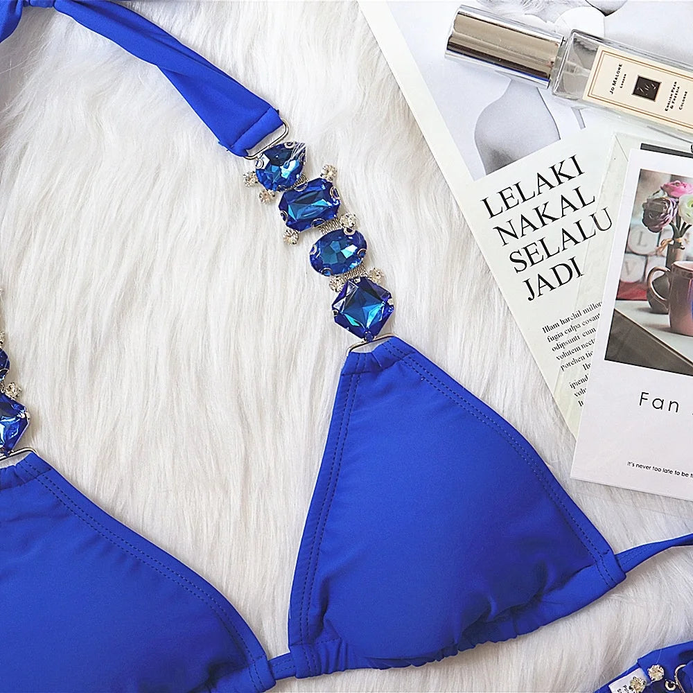 2 Piece Rhinestone Swimwear Thong String Bikini Set Summer Bathing Suit Beach Wear Swimsuit - The Clothing Company Sydney