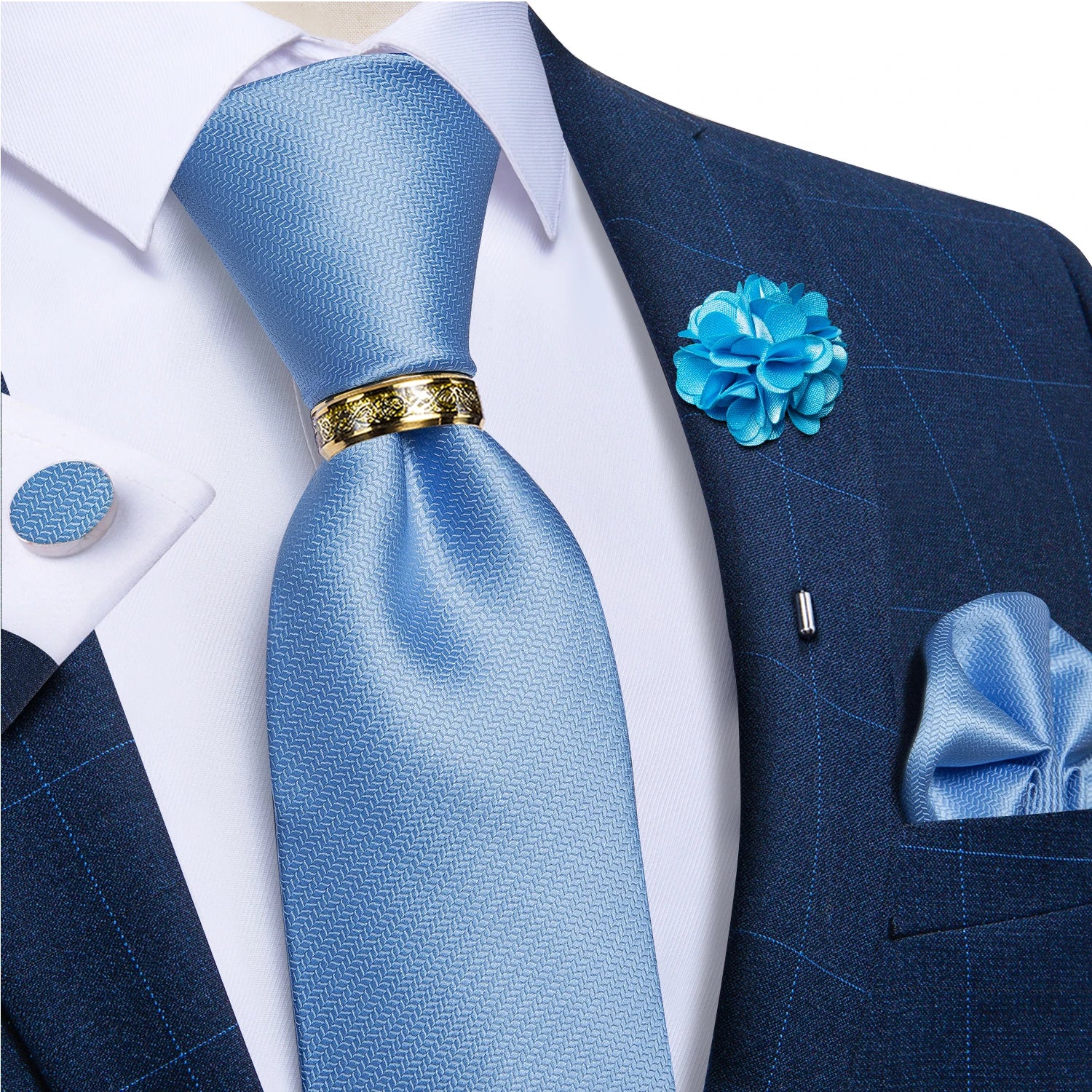 Men's Ties 8cm Wide Silk Neck Tie For Wedding Party Accessories Pocket Square Cufflinks Brooch Pin Set - The Clothing Company Sydney