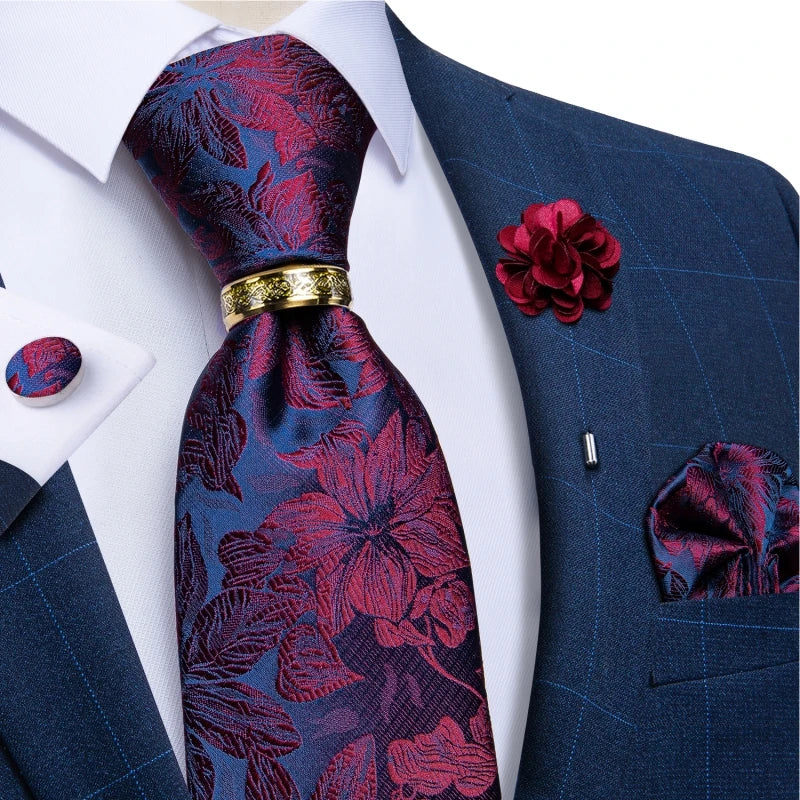Men's Ties 8cm Wide Silk Neck Tie For Wedding Party Accessories Pocket Square Cufflinks Brooch Pin Set - The Clothing Company Sydney