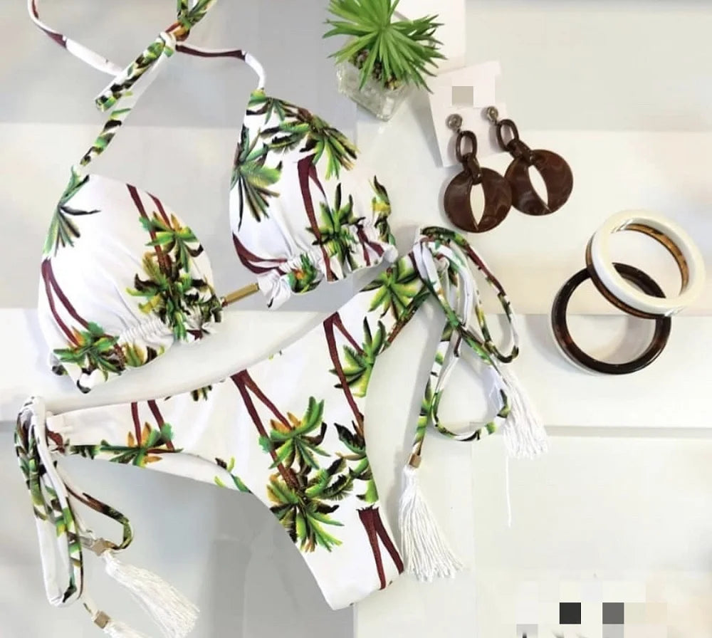 2 Piece Micro Swimsuit Women Feather Print Swimwear Female Bathing Suit Bikini Set The Clothing Company Sydney