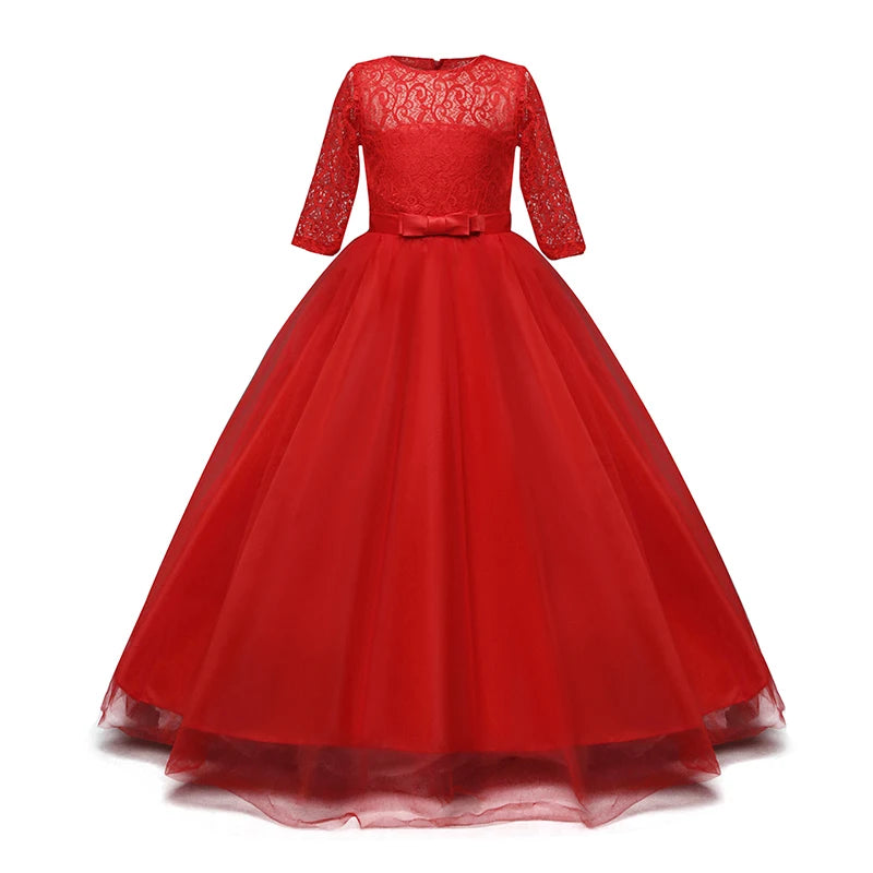 Lace Princess Dress for Girls Long Sleeve Wedding Party Gown Birthday Children Tulle Dress Teenage Formal Long Dress - The Clothing Company Sydney