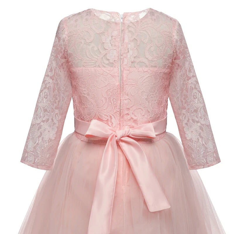Lace Princess Dress for Girls Long Sleeve Wedding Party Gown Birthday Children Tulle Dress Teenage Formal Long Dress - The Clothing Company Sydney