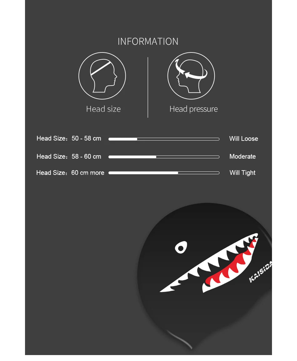 Men's Swimming Cap Adult Elastic Shark Swimming Caps Waterproof Protect Ears Long Hair Soft Women Bathing Cap - The Clothing Company Sydney