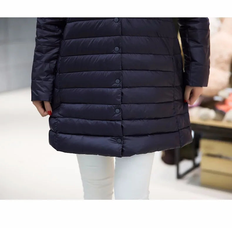 Women's Spring Padded Warm Coat Ultra Light Duck Down Jacket Long Overcoat Slim Solid Jackets Winter Coat Portable Parkas - The Clothing Company Sydney