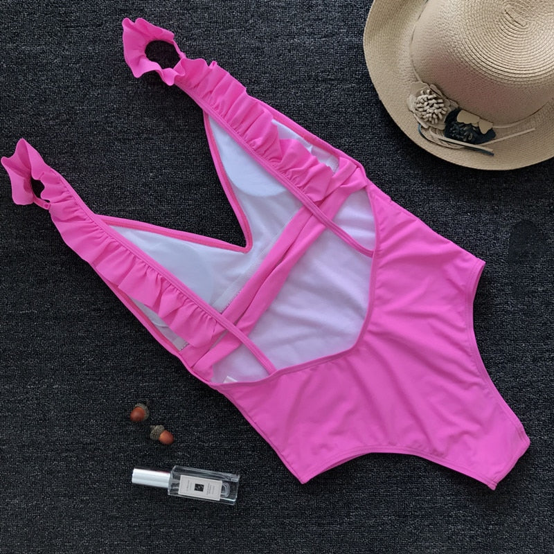 High Cut Ruffled Female Swimwear One Piece Swimsuit Women Backless Monokini Bather Bathing suit Swim Bodysuit The Clothing Company Sydney