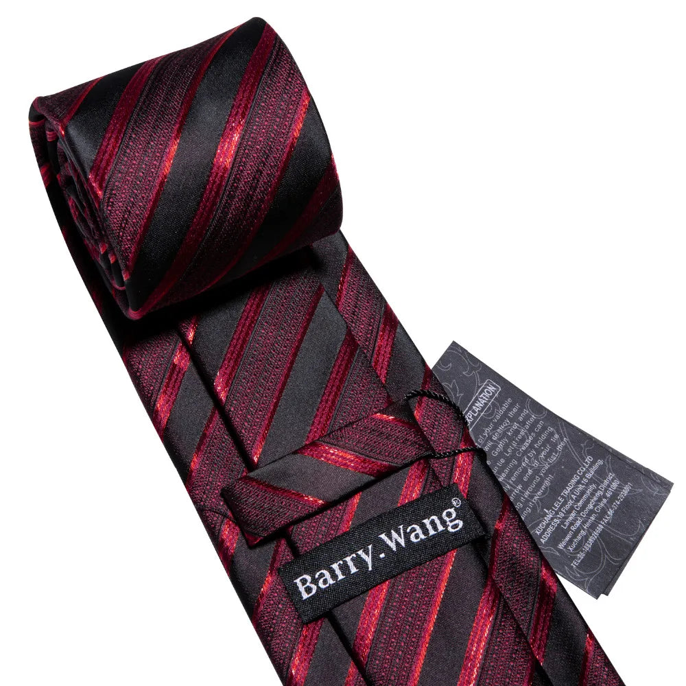 Men's Business Red Striped Silk Tie Hanky Cufflinks Wedding Party Casual Necktie Set - The Clothing Company Sydney