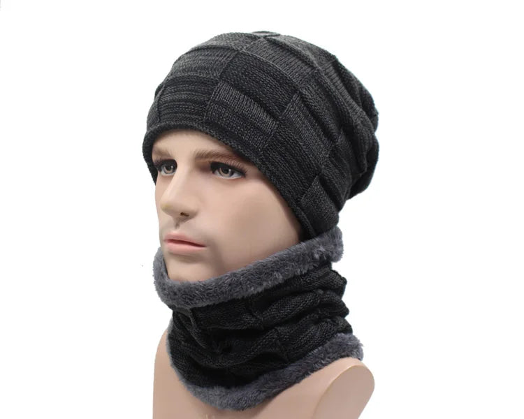 Winter Beanie Scarf skullies beanies Soft Skull Warm Baggy Cap Mask Hats For Men Women Knitted Hat - The Clothing Company Sydney