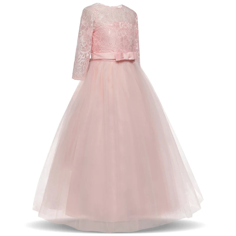 Lace Princess Dress for Girls Long Sleeve Wedding Party Gown Birthday Children Tulle Dress Teenage Formal Long Dress - The Clothing Company Sydney