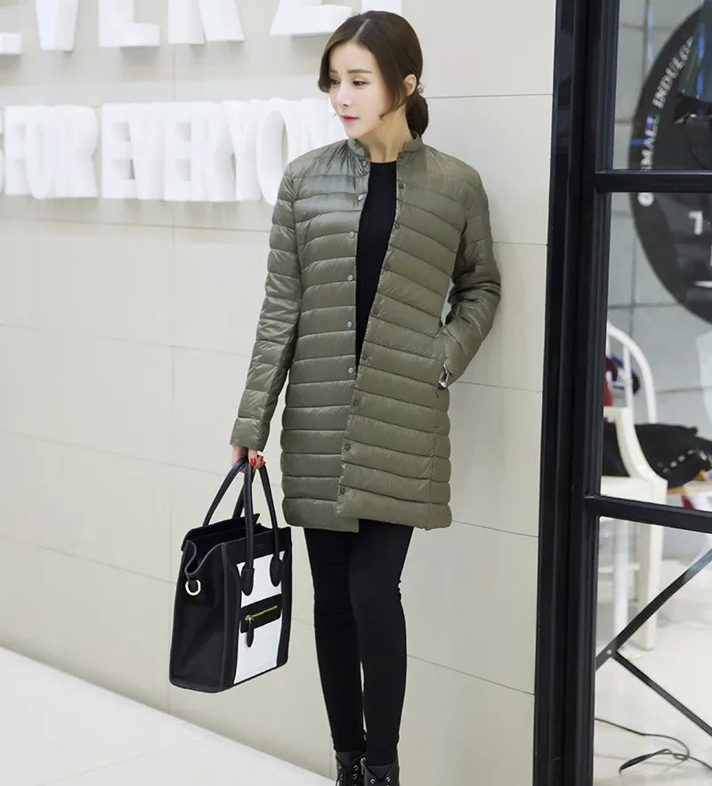 Women's Spring Padded Warm Coat Ultra Light Duck Down Jacket Long Overcoat Slim Solid Jackets Winter Coat Portable Parkas - The Clothing Company Sydney