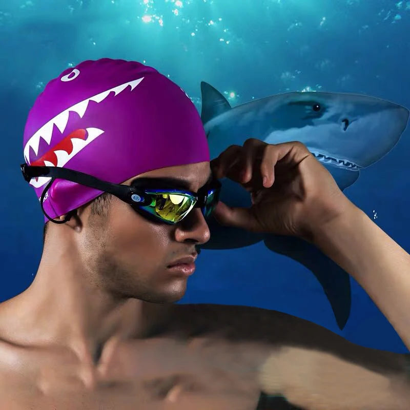 Men's Swimming Cap Adult Elastic Shark Swimming Caps Waterproof Protect Ears Long Hair Soft Women Bathing Cap - The Clothing Company Sydney