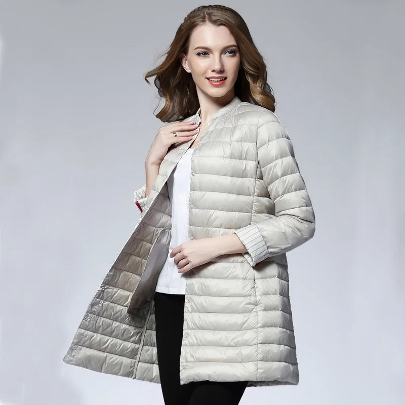 Women's Spring Padded Warm Coat Ultra Light Duck Down Jacket Long Overcoat Slim Solid Jackets Winter Coat Portable Parkas - The Clothing Company Sydney