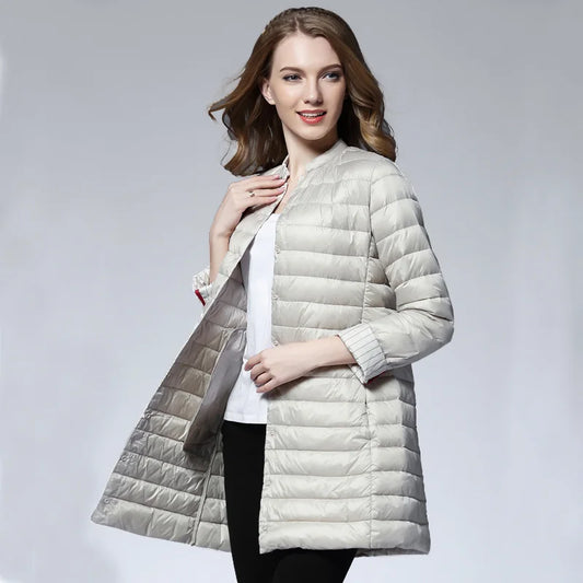 Women's Spring Padded Warm Coat Ultra Light Duck Down Jacket Long Overcoat Slim Solid Jackets Winter Coat Portable Parkas - The Clothing Company Sydney