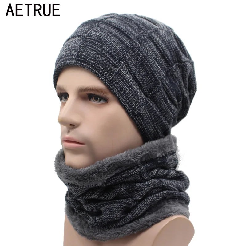 Winter Beanie Scarf skullies beanies Soft Skull Warm Baggy Cap Mask Hats For Men Women Knitted Hat - The Clothing Company Sydney