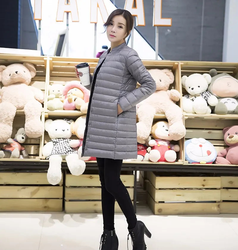 Women's Spring Padded Warm Coat Ultra Light Duck Down Jacket Long Overcoat Slim Solid Jackets Winter Coat Portable Parkas - The Clothing Company Sydney