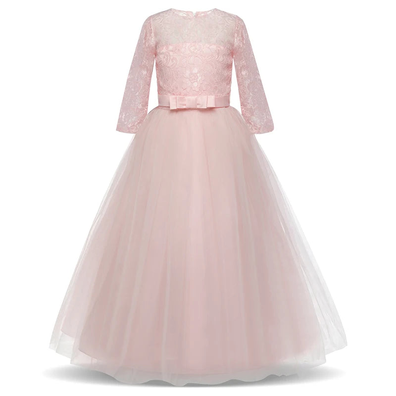Lace Princess Dress for Girls Long Sleeve Wedding Party Gown Birthday Children Tulle Dress Teenage Formal Long Dress - The Clothing Company Sydney