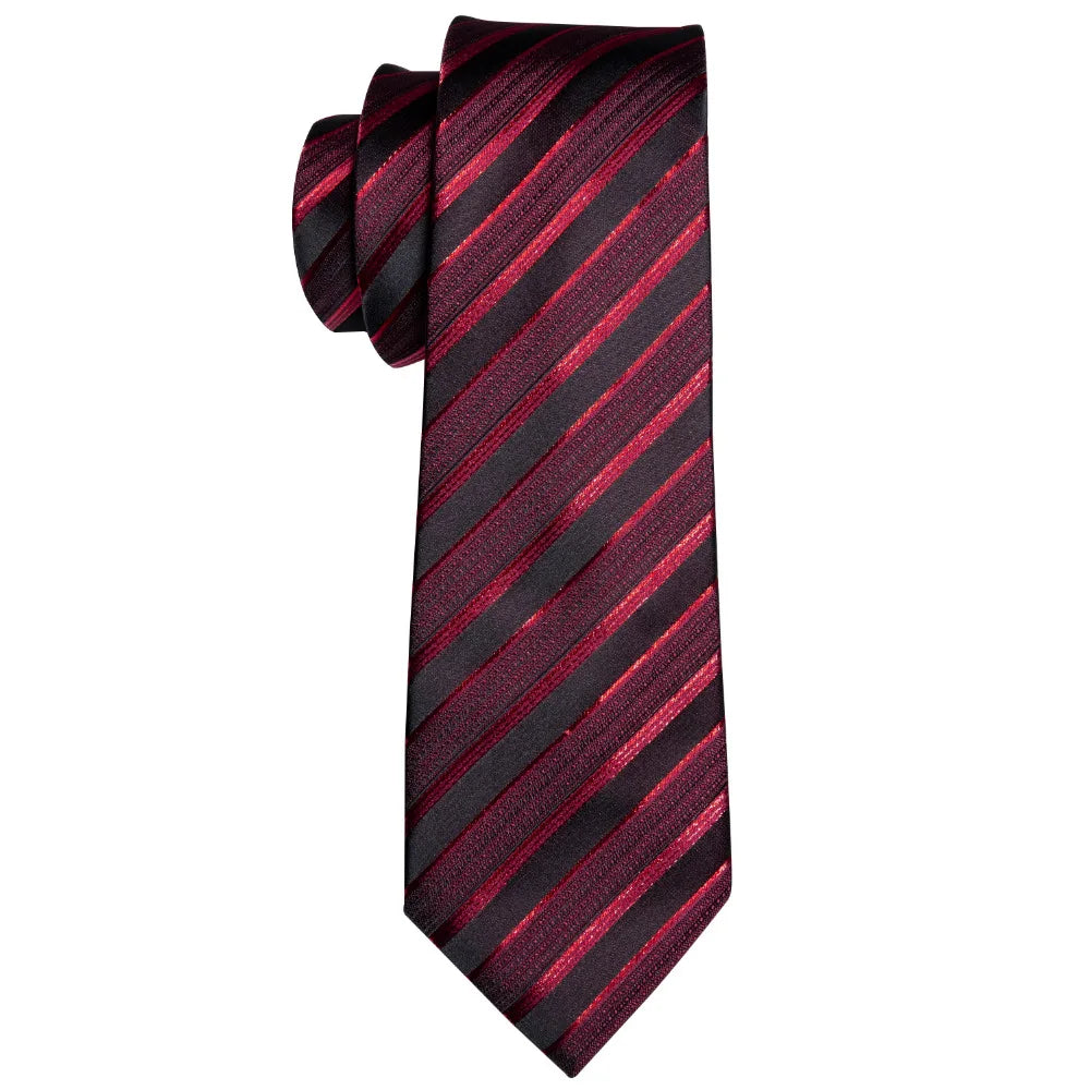 Men's Business Red Striped Silk Tie Hanky Cufflinks Wedding Party Casual Necktie Set - The Clothing Company Sydney