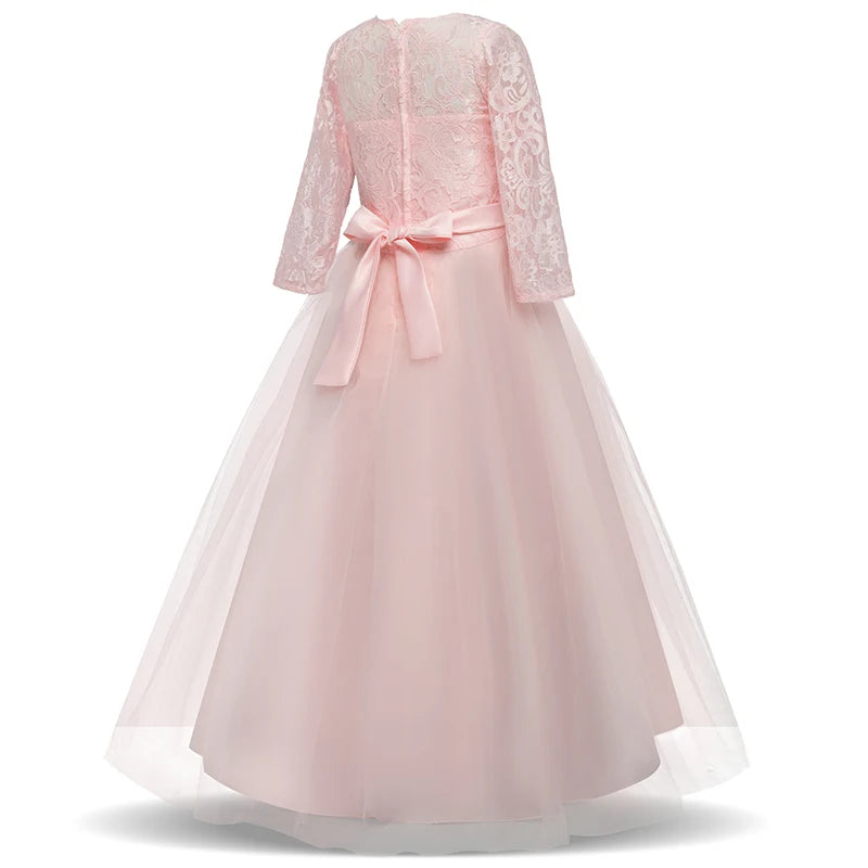 Lace Princess Dress for Girls Long Sleeve Wedding Party Gown Birthday Children Tulle Dress Teenage Formal Long Dress - The Clothing Company Sydney