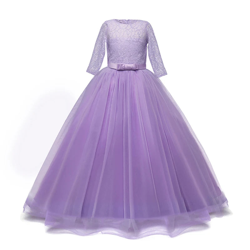 Lace Princess Dress for Girls Long Sleeve Wedding Party Gown Birthday Children Tulle Dress Teenage Formal Long Dress - The Clothing Company Sydney