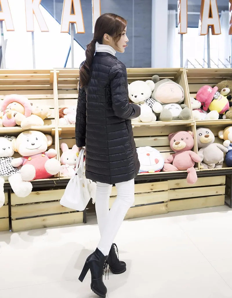 Women's Spring Padded Warm Coat Ultra Light Duck Down Jacket Long Overcoat Slim Solid Jackets Winter Coat Portable Parkas - The Clothing Company Sydney