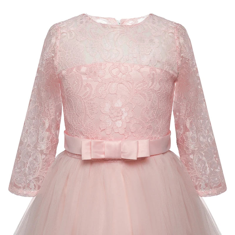 Lace Princess Dress for Girls Long Sleeve Wedding Party Gown Birthday Children Tulle Dress Teenage Formal Long Dress - The Clothing Company Sydney