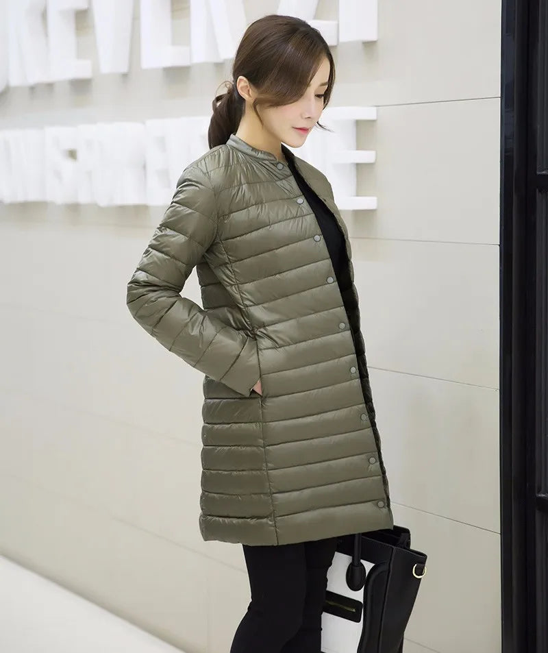 Women's Spring Padded Warm Coat Ultra Light Duck Down Jacket Long Overcoat Slim Solid Jackets Winter Coat Portable Parkas - The Clothing Company Sydney