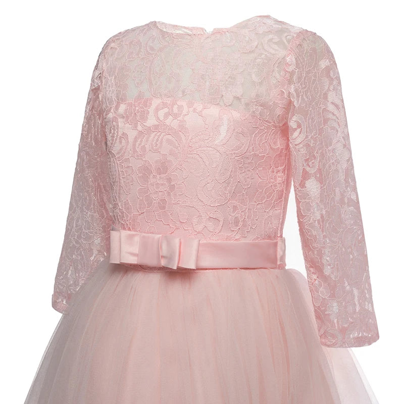 Lace Princess Dress for Girls Long Sleeve Wedding Party Gown Birthday Children Tulle Dress Teenage Formal Long Dress - The Clothing Company Sydney