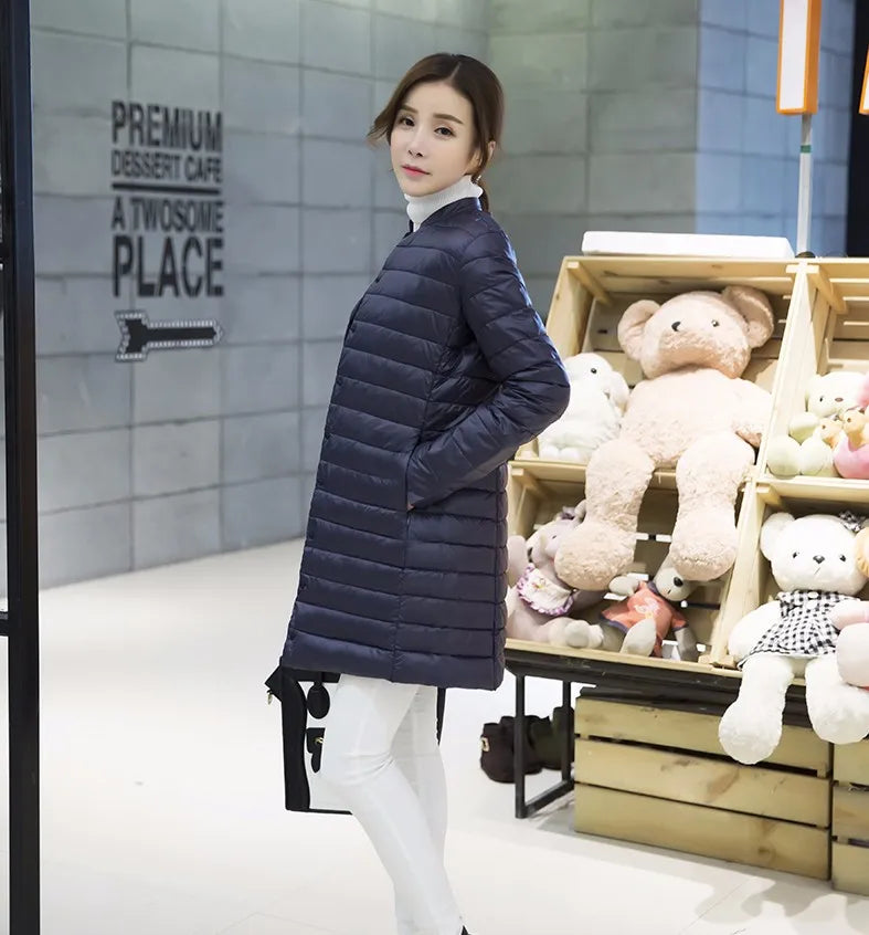 Women's Spring Padded Warm Coat Ultra Light Duck Down Jacket Long Overcoat Slim Solid Jackets Winter Coat Portable Parkas - The Clothing Company Sydney