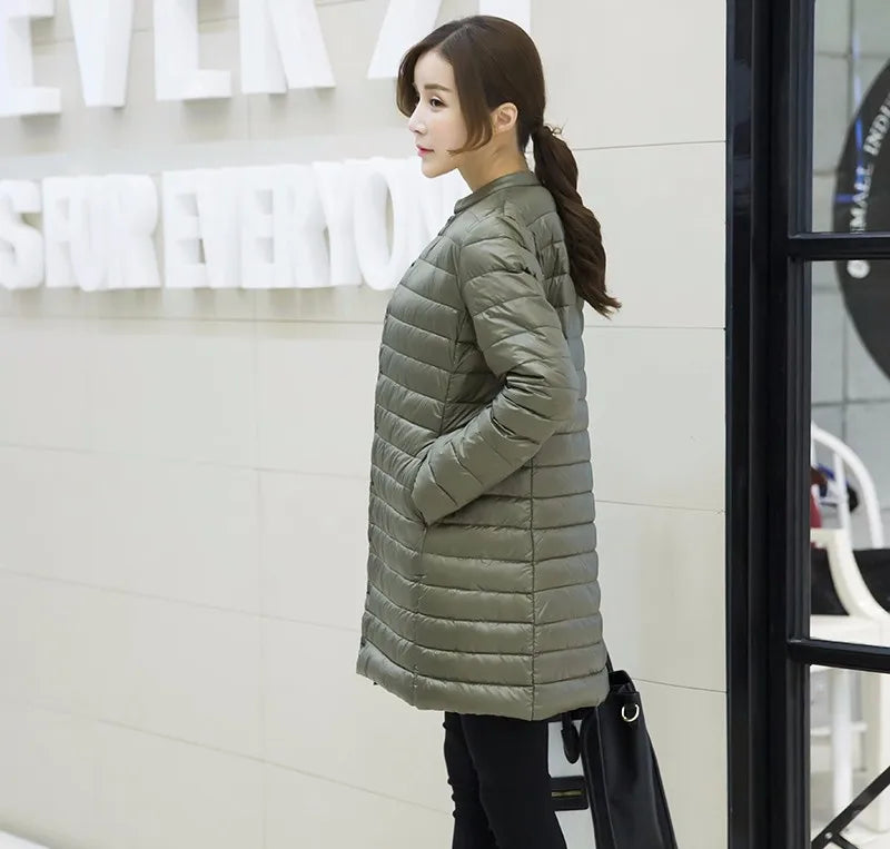 Women's Spring Padded Warm Coat Ultra Light Duck Down Jacket Long Overcoat Slim Solid Jackets Winter Coat Portable Parkas - The Clothing Company Sydney