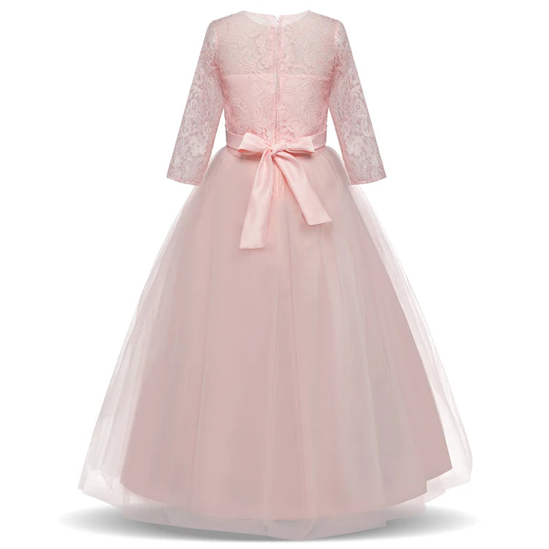 Lace Princess Dress for Girls Long Sleeve Wedding Party Gown Birthday Children Tulle Dress Teenage Formal Long Dress - The Clothing Company Sydney