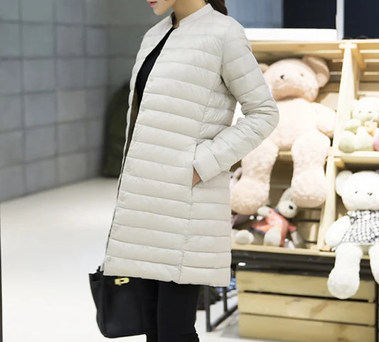 Women's Spring Padded Warm Coat Ultra Light Duck Down Jacket Long Overcoat Slim Solid Jackets Winter Coat Portable Parkas - The Clothing Company Sydney