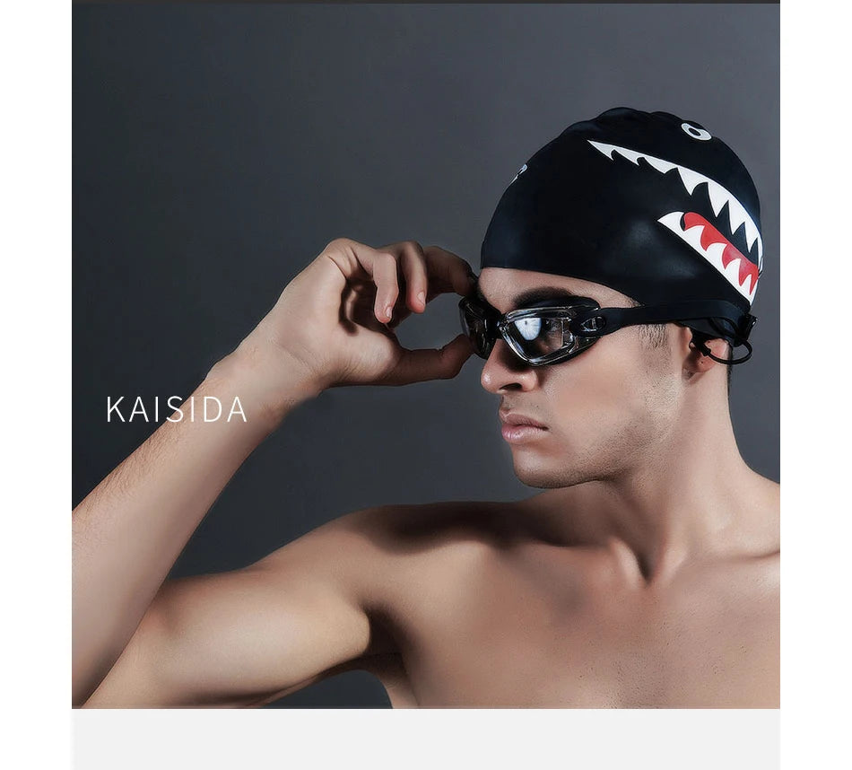 Men's Swimming Cap Adult Elastic Shark Swimming Caps Waterproof Protect Ears Long Hair Soft Women Bathing Cap - The Clothing Company Sydney