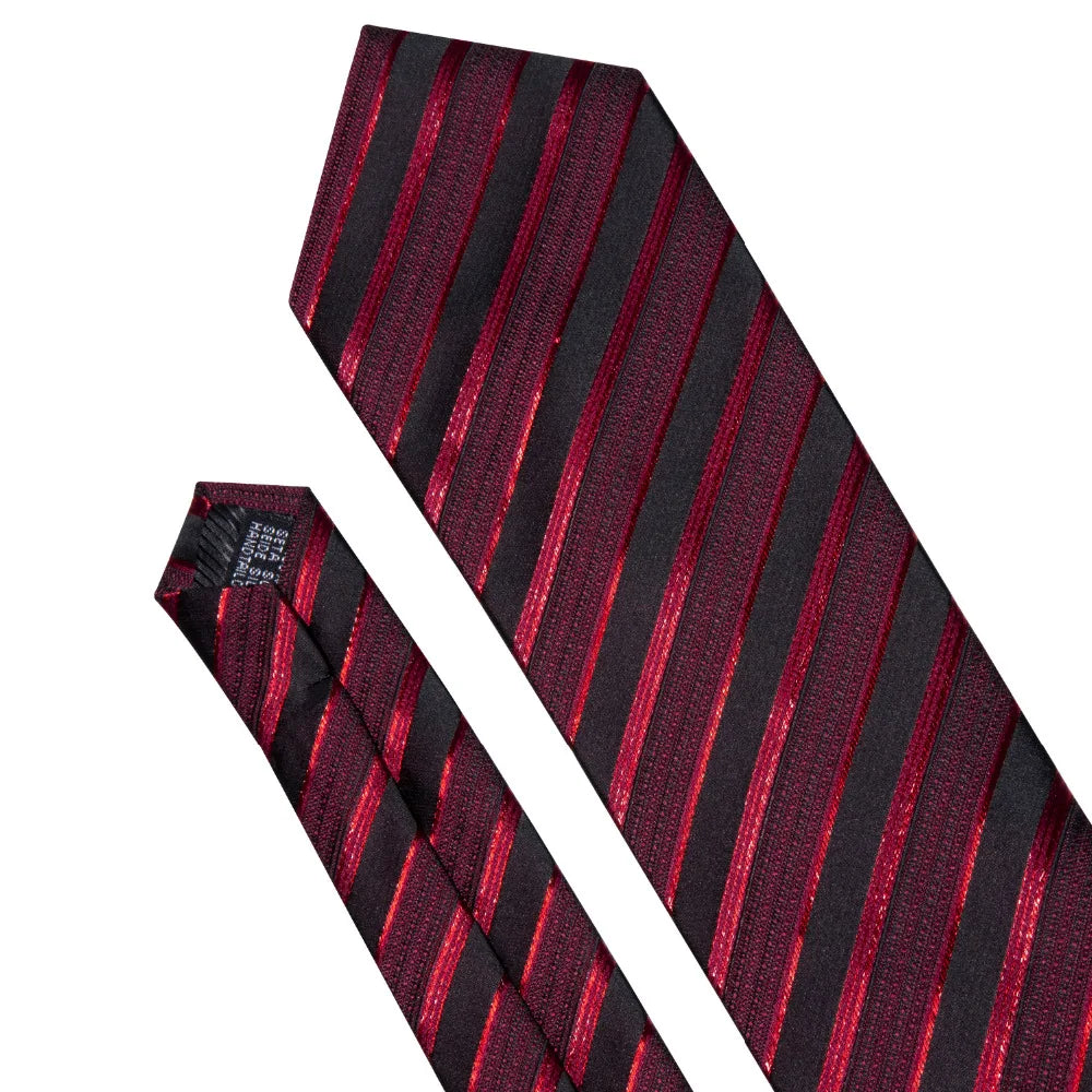 Men's Business Red Striped Silk Tie Hanky Cufflinks Wedding Party Casual Necktie Set - The Clothing Company Sydney