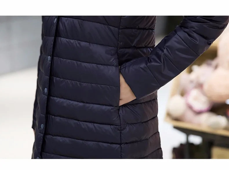Women's Spring Padded Warm Coat Ultra Light Duck Down Jacket Long Overcoat Slim Solid Jackets Winter Coat Portable Parkas - The Clothing Company Sydney