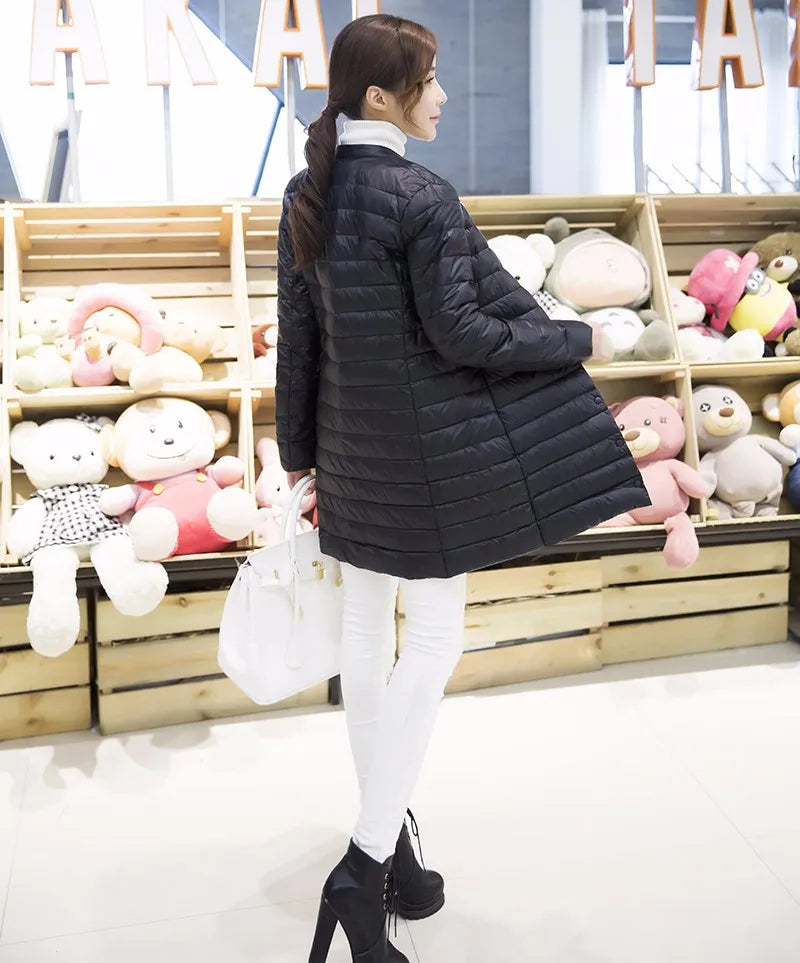Women's Spring Padded Warm Coat Ultra Light Duck Down Jacket Long Overcoat Slim Solid Jackets Winter Coat Portable Parkas - The Clothing Company Sydney