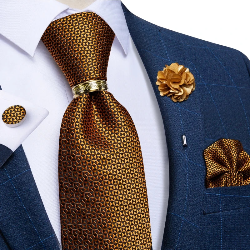 Men's Ties 8cm Wide Silk Neck Tie For Wedding Party Accessories Pocket Square Cufflinks Brooch Pin Set - The Clothing Company Sydney