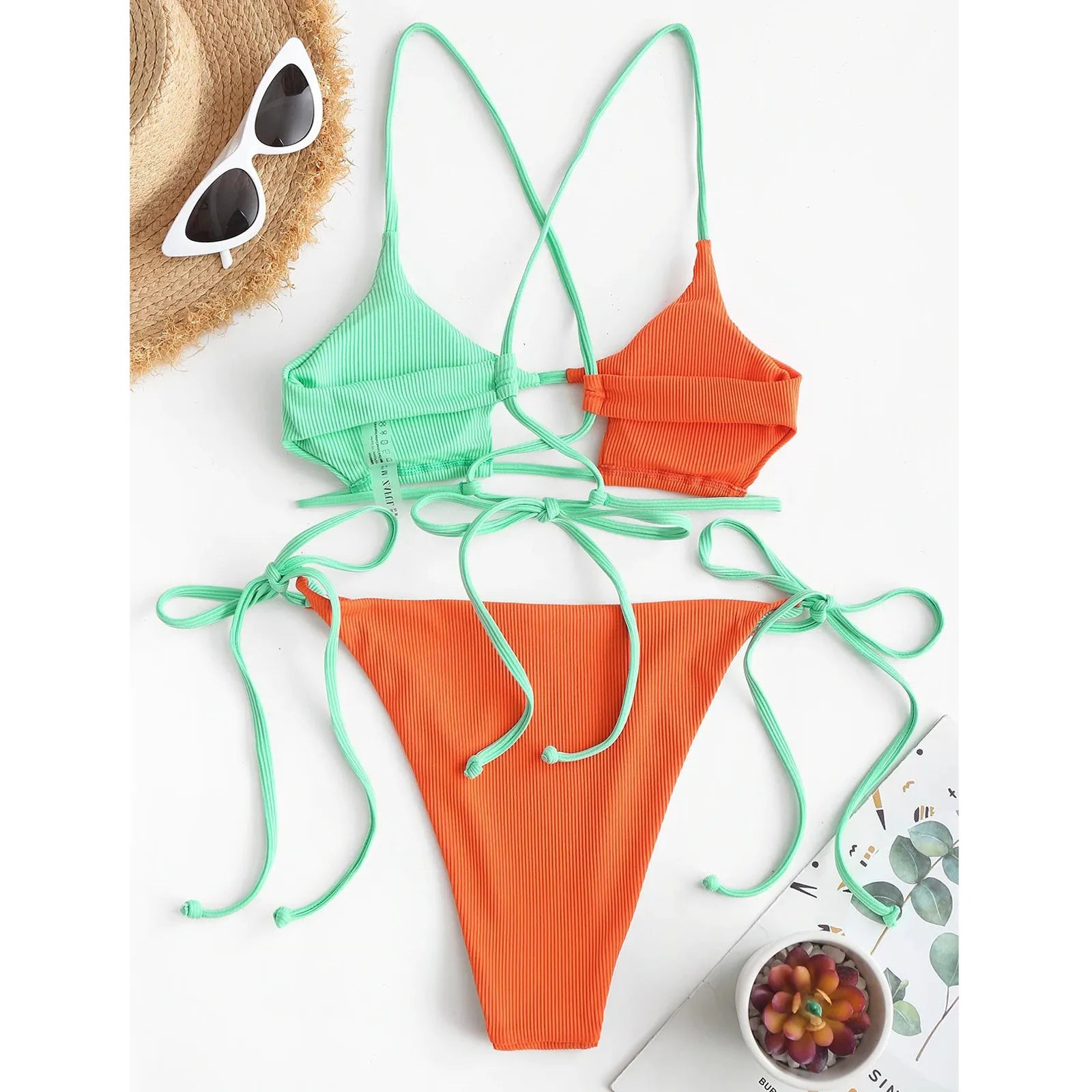 Women's Swimwear Lingerie Set Swimsuit Striped Push Up High Cut High Waist Halter Bikini Set Two Piece Swimsuit - The Clothing Company Sydney