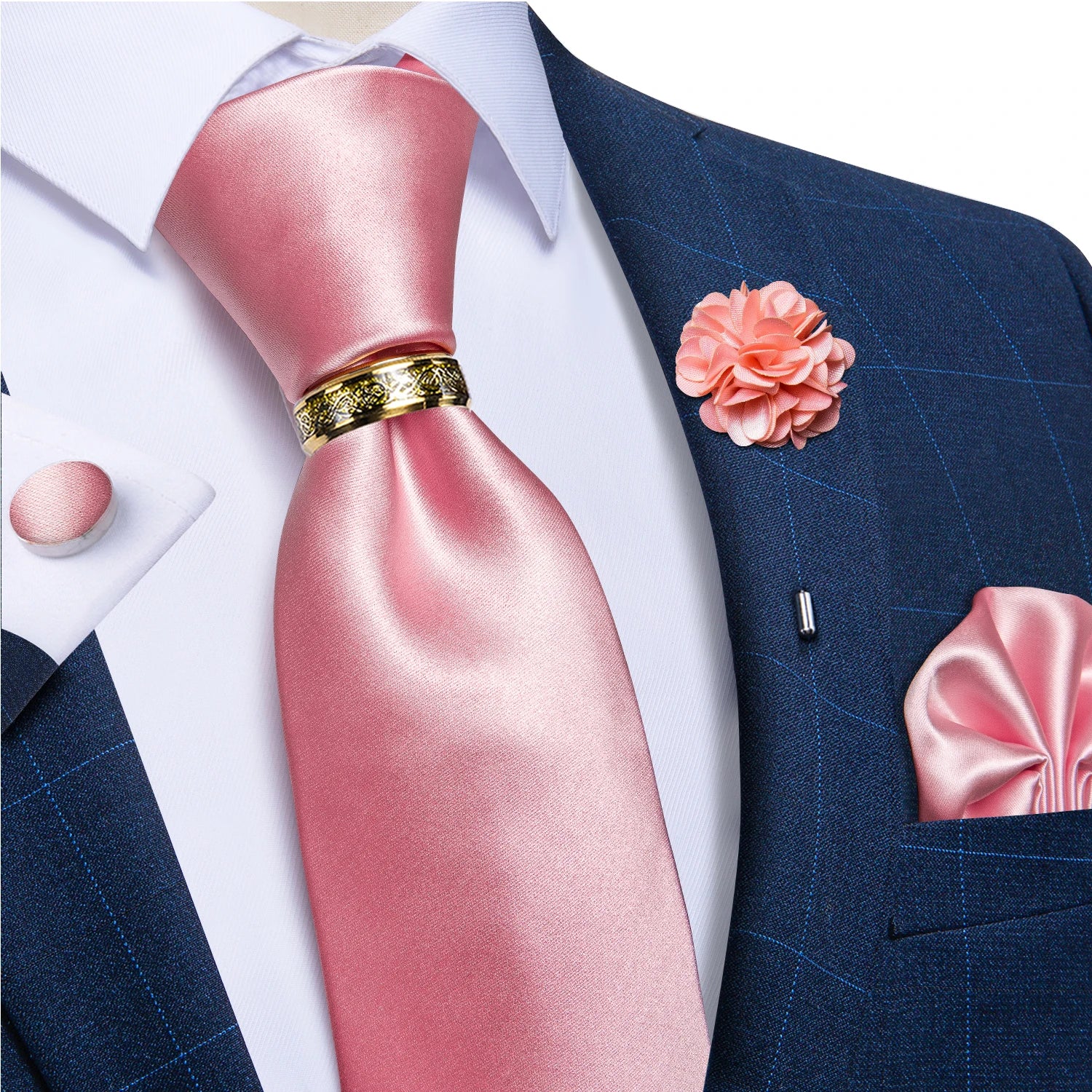 Men's Ties 8cm Wide Silk Neck Tie For Wedding Party Accessories Pocket Square Cufflinks Brooch Pin Set - The Clothing Company Sydney