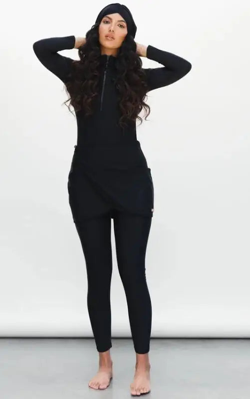 3 Piece Long Sleeve solid black Full Body  Swimwear Women's Swimsuit The Clothing Company Sydney