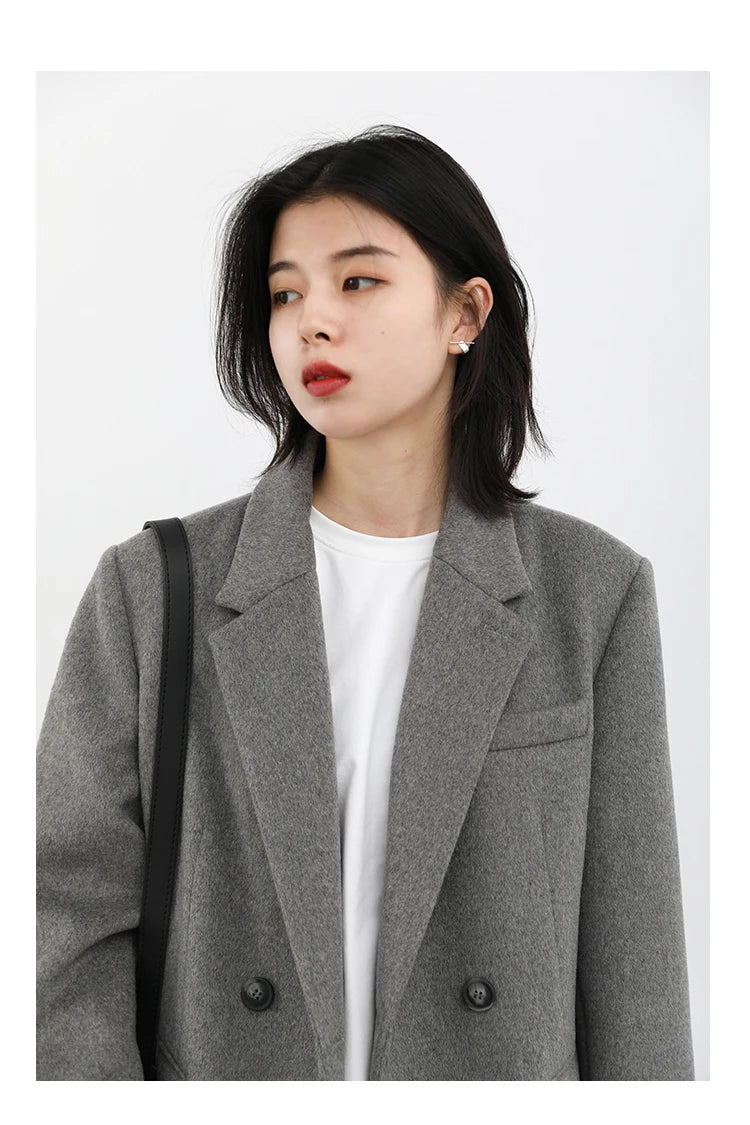 Women's Wool Blend Coat Solid Mid Long Woollen Blazer Thick Warm Blouse Overcoat Office Autumn Winter Jacket - The Clothing Company Sydney