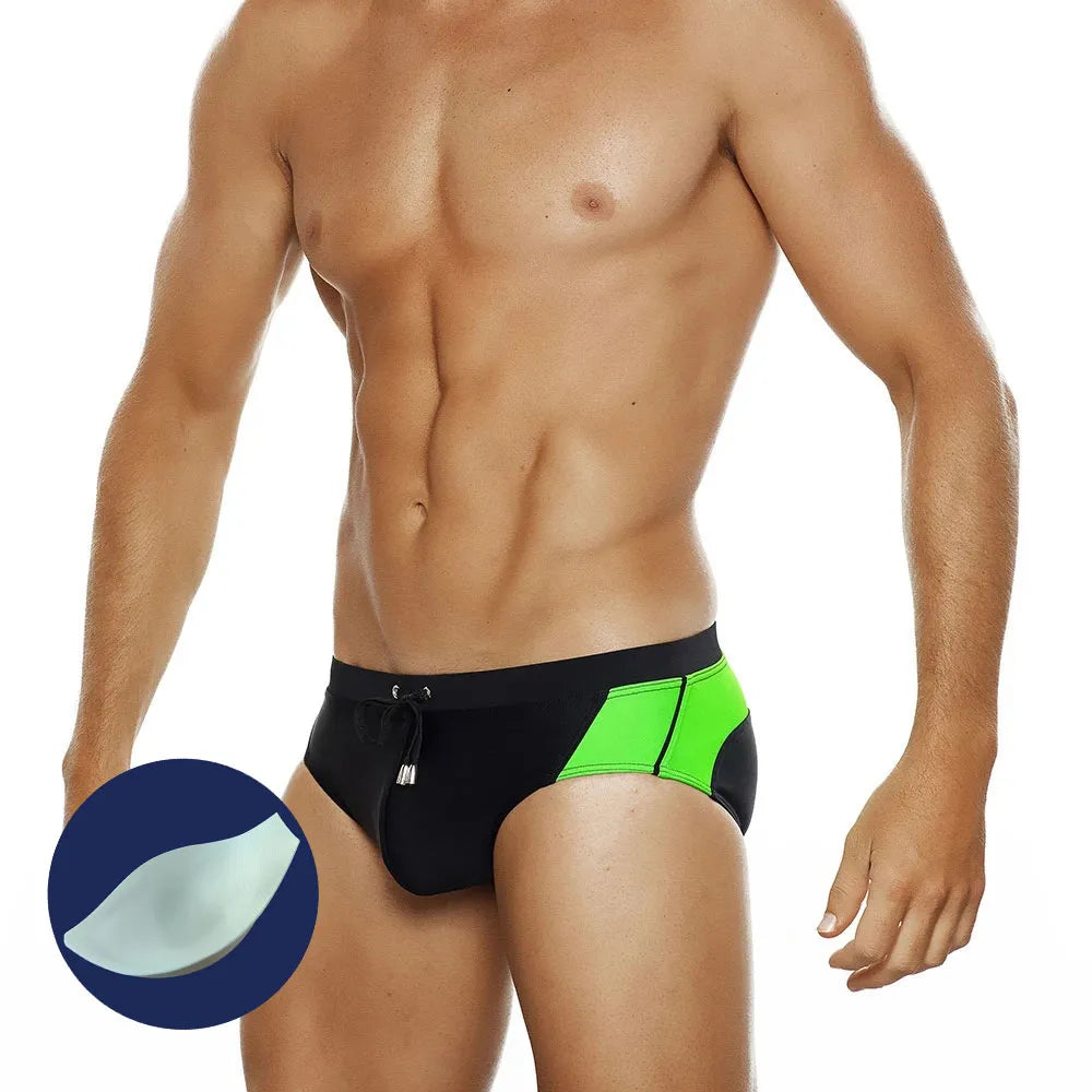 Push-Up Pad Enlarge Pouch Swimwear Colorful Padded Mens Swimming Briefs Swim Surf Beach Shorts Boxers Trunks The Clothing Company Sydney