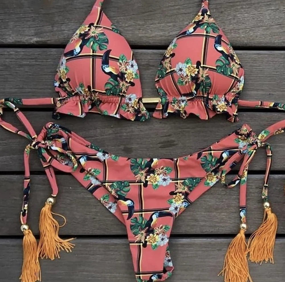 2 Piece Micro Swimsuit Women Feather Print Swimwear Female Bathing Suit Bikini Set The Clothing Company Sydney