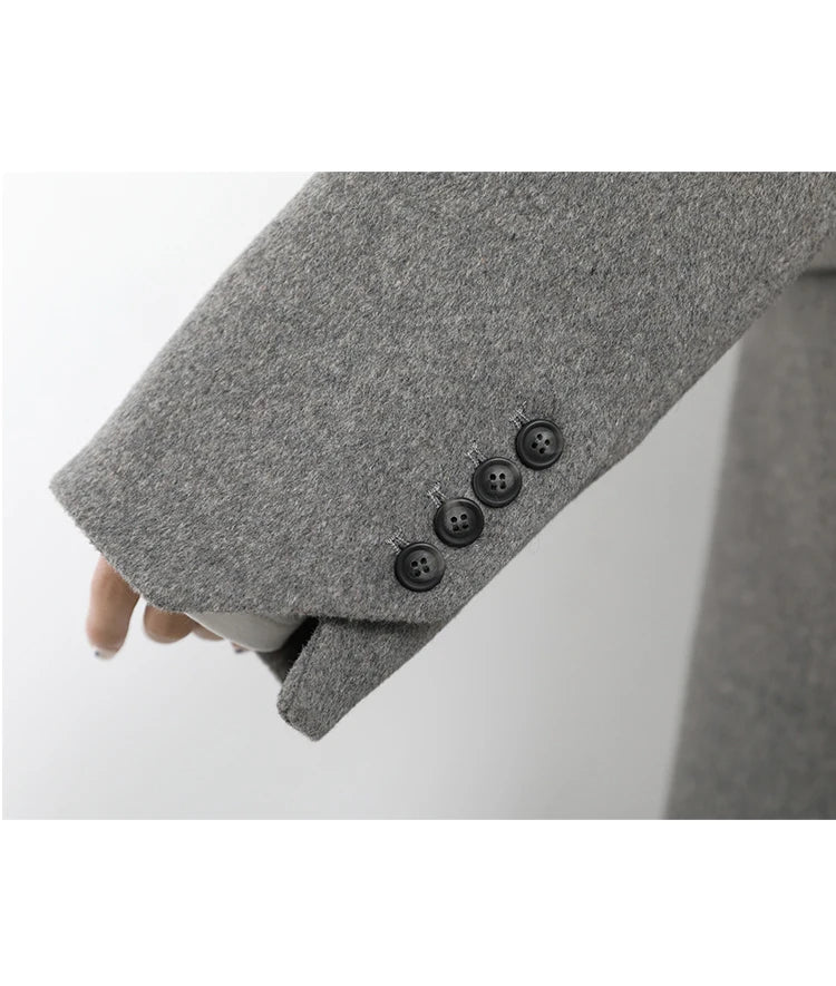 Women's Wool Blend Coat Solid Mid Long Woollen Blazer Thick Warm Blouse Overcoat Office Autumn Winter Jacket - The Clothing Company Sydney