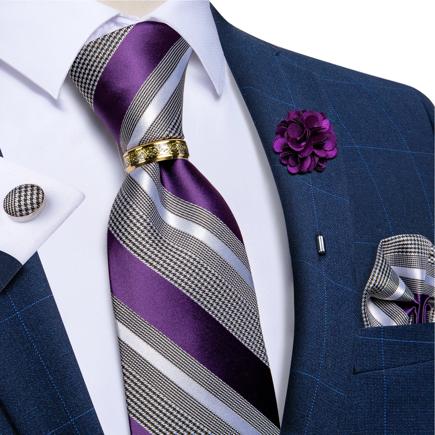 Men's Ties 8cm Wide Silk Neck Tie For Wedding Party Accessories Pocket Square Cufflinks Brooch Pin Set - The Clothing Company Sydney