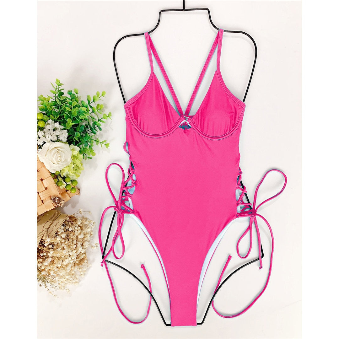 Lace Up Underwired One Piece Swimsuit Swimwear Backless Monokini Bather Bathing Suit Deep V Neck Swimwear The Clothing Company Sydney