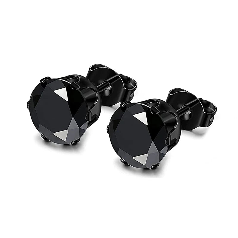 3-8mm Small Black Silver Colour Earrings Stone CZ Crystal Ear Studs Surgical Steel Cubic Unisex Accessories - The Clothing Company Sydney