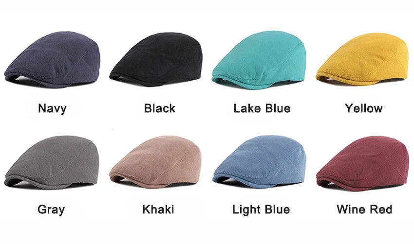 Spring Autumn Berets Hat Men's knitting Visor Cap Casual Fashion Women Beret Solid Yellow Blue Peaked Flat Cap Duckbill Hat - The Clothing Company Sydney