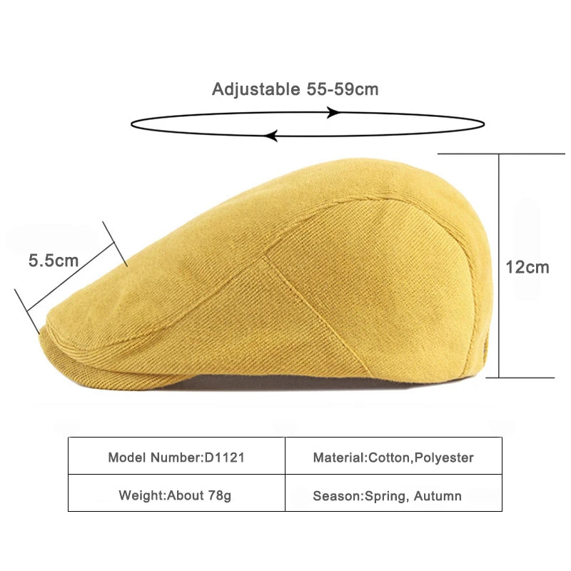 Spring Autumn Berets Hat Men's knitting Visor Cap Casual Fashion Women Beret Solid Yellow Blue Peaked Flat Cap Duckbill Hat - The Clothing Company Sydney
