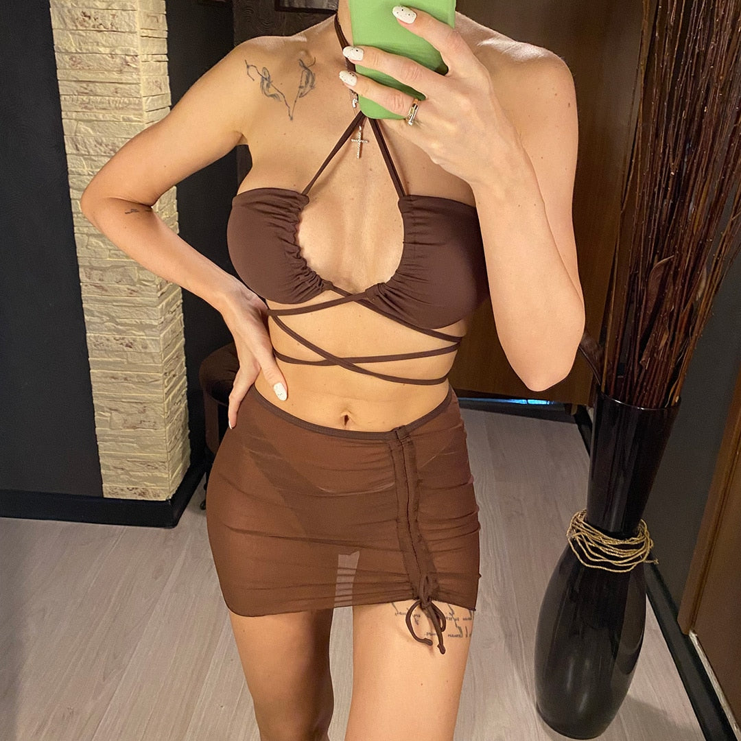 Wrap Around 3 Piece With Skirt  Bikini Female Swimsuit Women Swimwear Three-pieces Bikini set Bather Bathing Suit Swimwear The Clothing Company Sydney