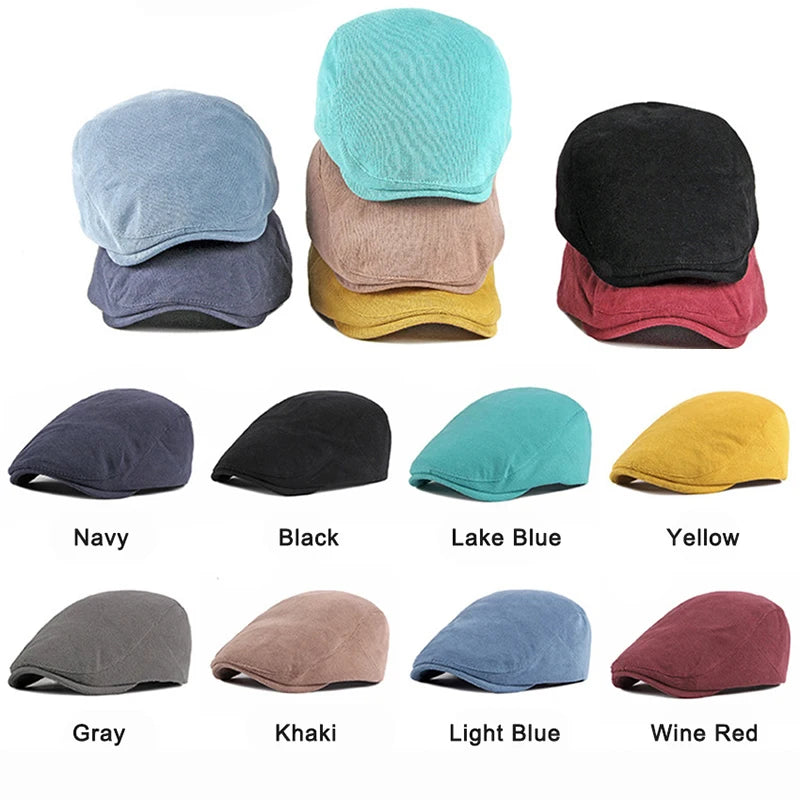 Spring Autumn Berets Hat Men's knitting Visor Cap Casual Fashion Women Beret Solid Yellow Blue Peaked Flat Cap Duckbill Hat - The Clothing Company Sydney