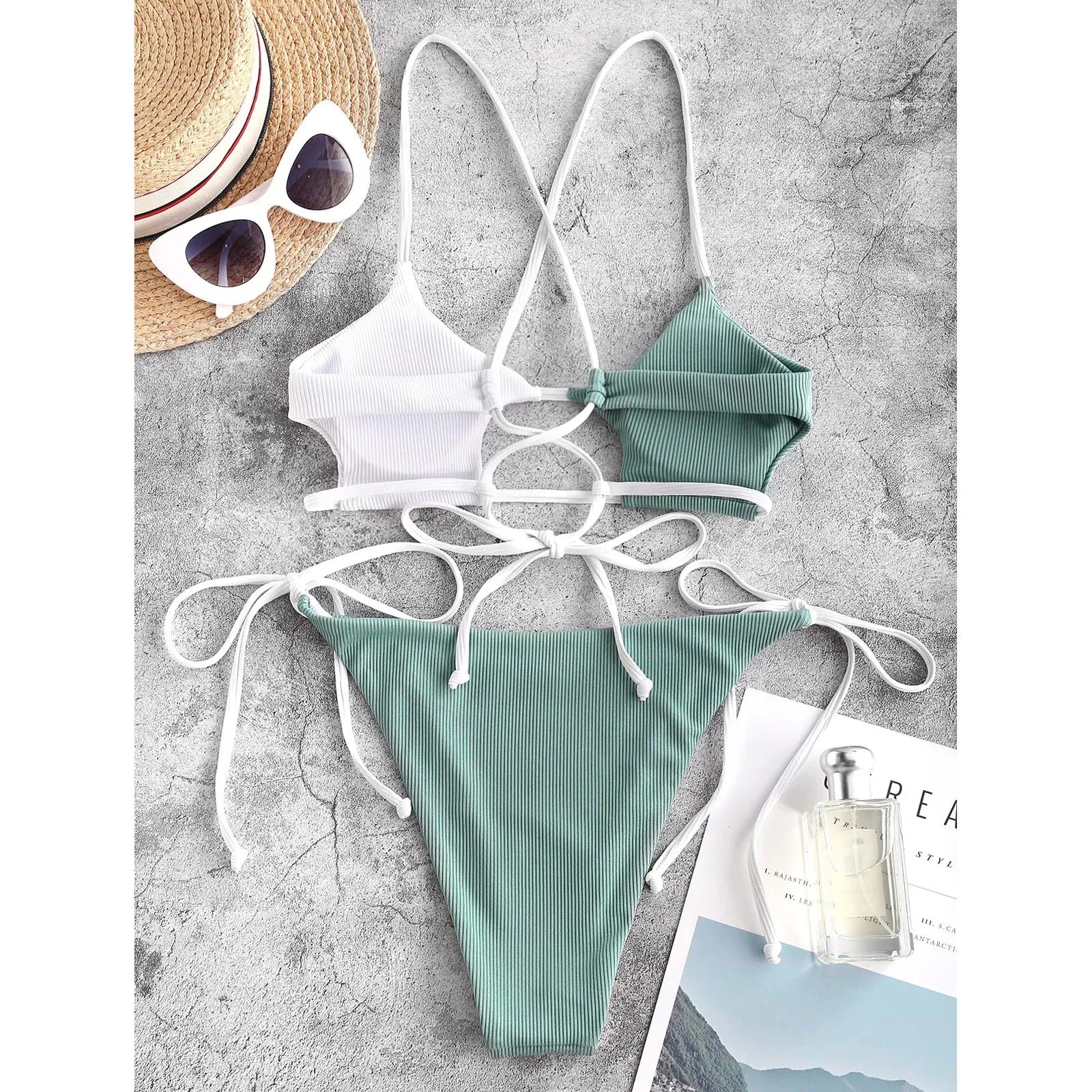 Women's Swimwear Lingerie Set Swimsuit Striped Push Up High Cut High Waist Halter Bikini Set Two Piece Swimsuit - The Clothing Company Sydney